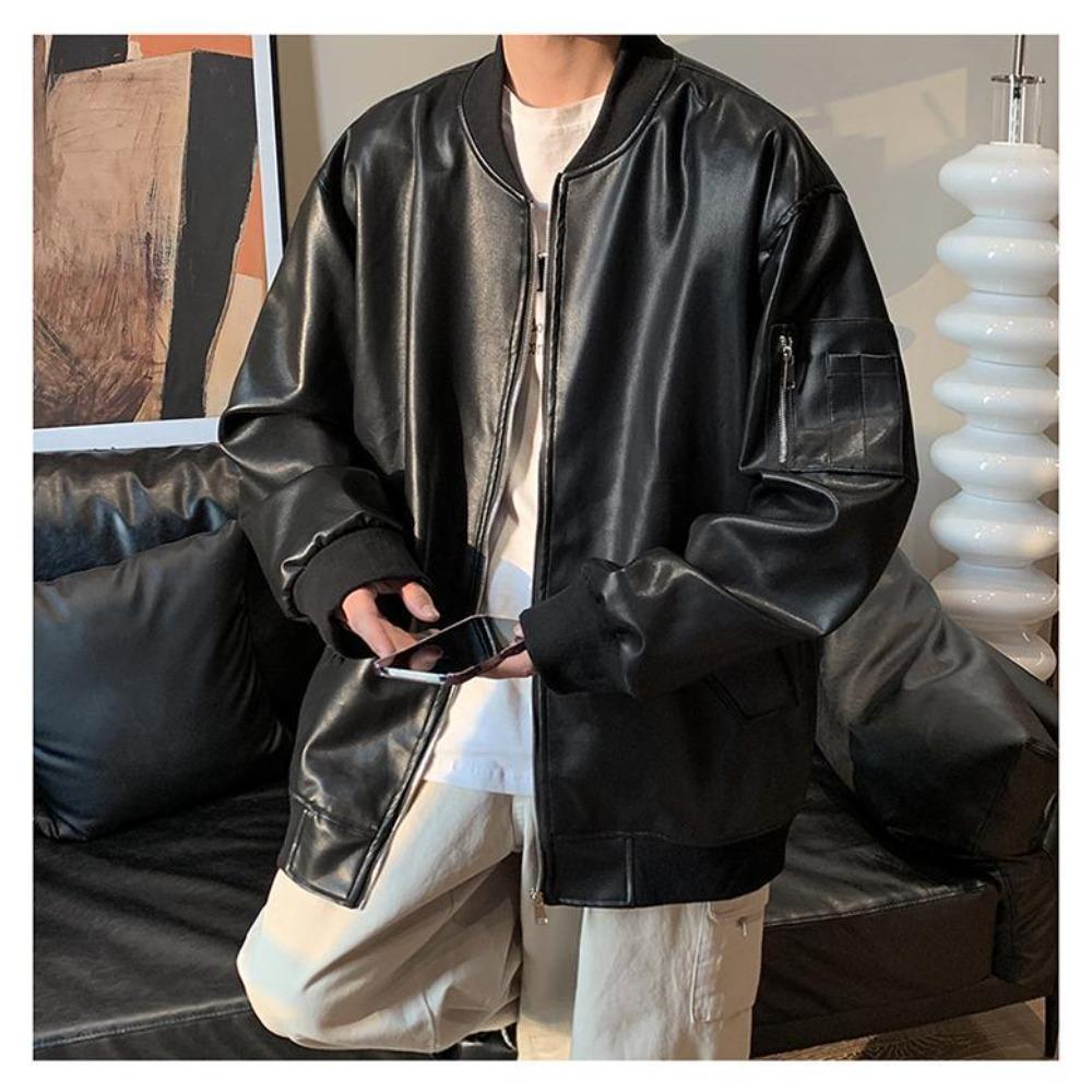 

American retro pu leather jacket men s spring and autumn tide ins ruffian handsome pilot trainer leather jacket M