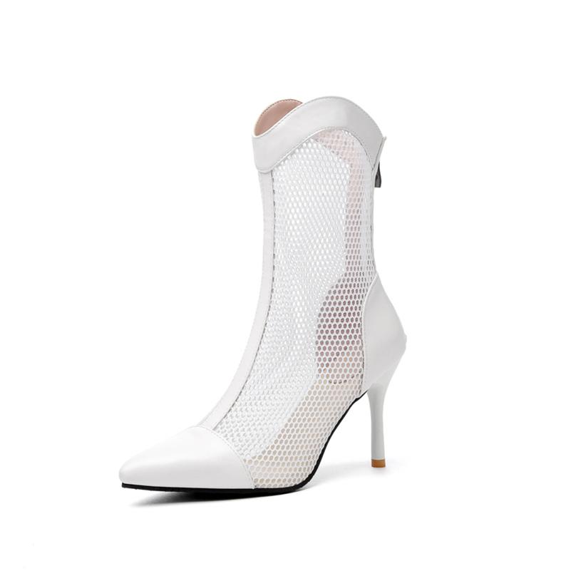 

Жіночі босоніжки на високих підборах із порожнистою сіткою, гострий носок, шпильки, блискавки, сексуальні комфортні черевики, жіноче модне взуття, літо 45 37 білий