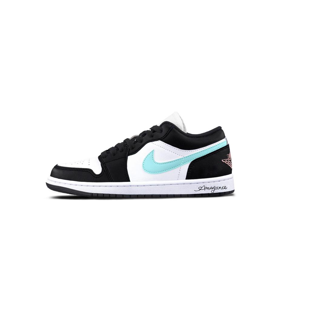 Jordan Air Jordan 1 Little Tiffany Cushioning, Wear Resistant Low top Vintage Basketball Shoes Unisex Black Green 553558-146(Team766-)