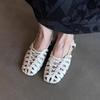 Sandalias Romanas Trenzadas Caladas Simples Vintage para Mujer, de una Tira, Tacón de Bloque, Puntera Cerrada, Boca Baja, Versátiles, de Tacón Bajo