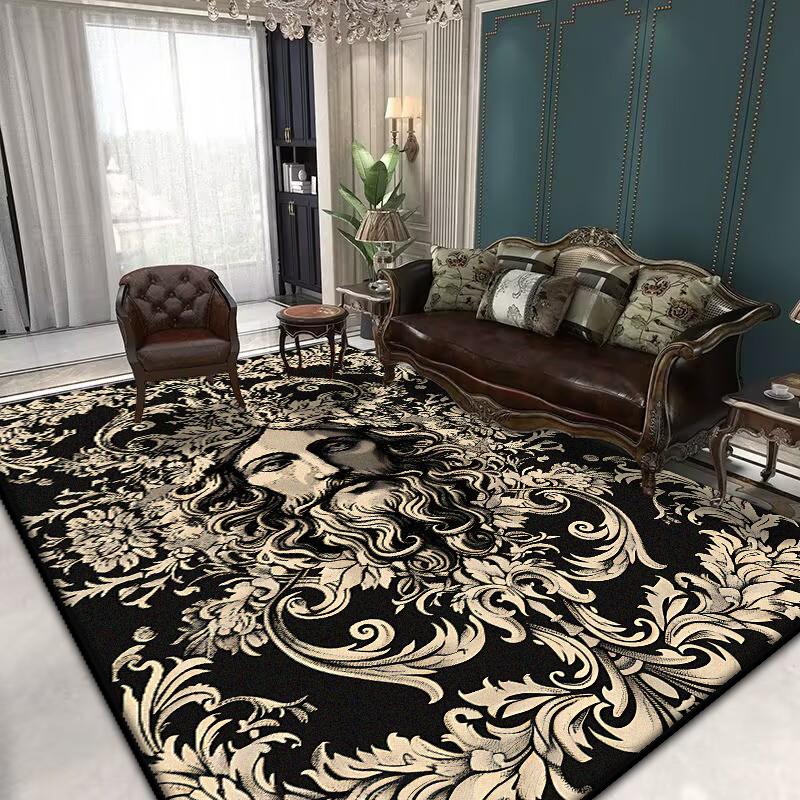 Retro Black Carpets for Living Room Washable kitchen floor carpet Classical Large Rug Non-slip Parlor Bath mat Decoration Home
