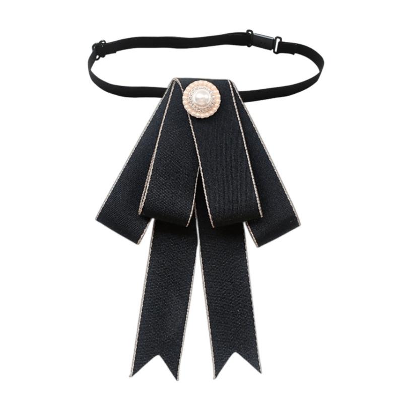 

Women Elegant Ribbon Bowtie Brooch Pin Wedding Crystal Rhinestones Jewelry Bowknot Shirt Jabot Collar Pretied Necktie