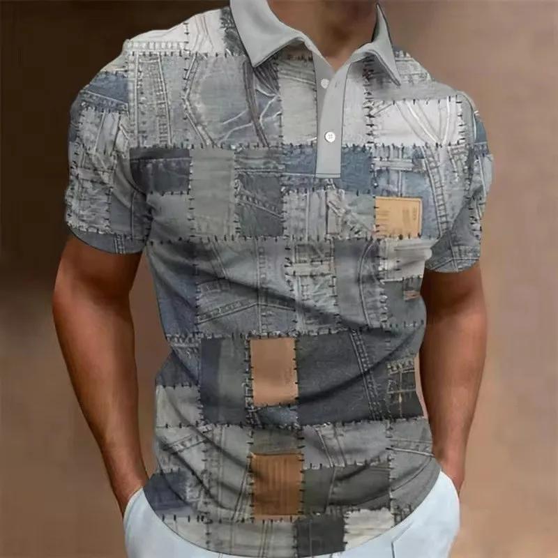 Men Summer Short Sleeve Lapel Golf Polo Shirt Tops Men Clothes Casual 3D Digital Print Sport Retro Style Polo Shirt