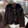 2026 Women Winter Fashion New Faux Fox Fur Coat Metal Button Thickened Warm Tops