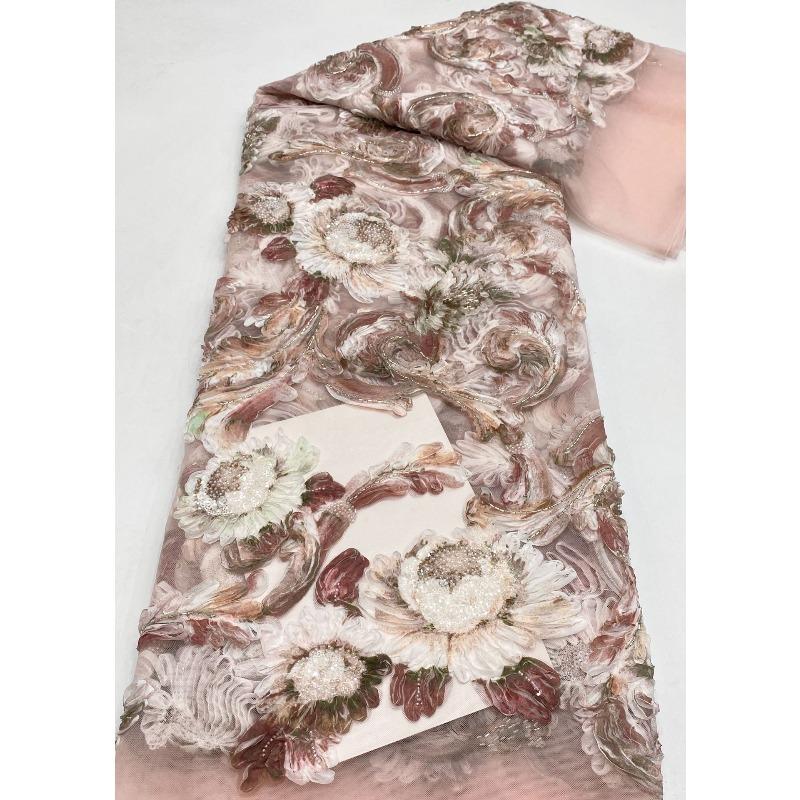 

Plant Floral Printed Beads Sequins Embroidery Net Lace Fabric for Handmade Diy Sewing Party Evening Dresses Performance Costumes 1Yard