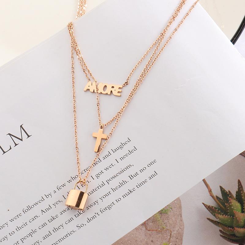 Ladies Luxurious Titanium Steel Three Layers Cross Pendant Necklace one size золотой