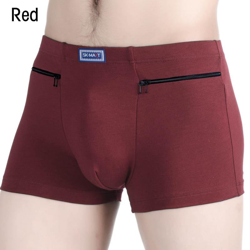 Men's Pockets Underwear Two Zippers Pockets Cotton Underpants Anti-Theft Briefs
