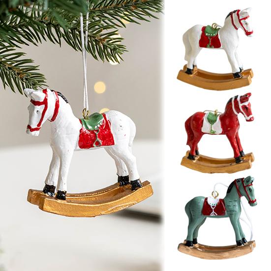 Christmas Hanging Horse Figurines Resin Rocking White Horse Ornament Eye-catching Festive Atmosphere Decorations