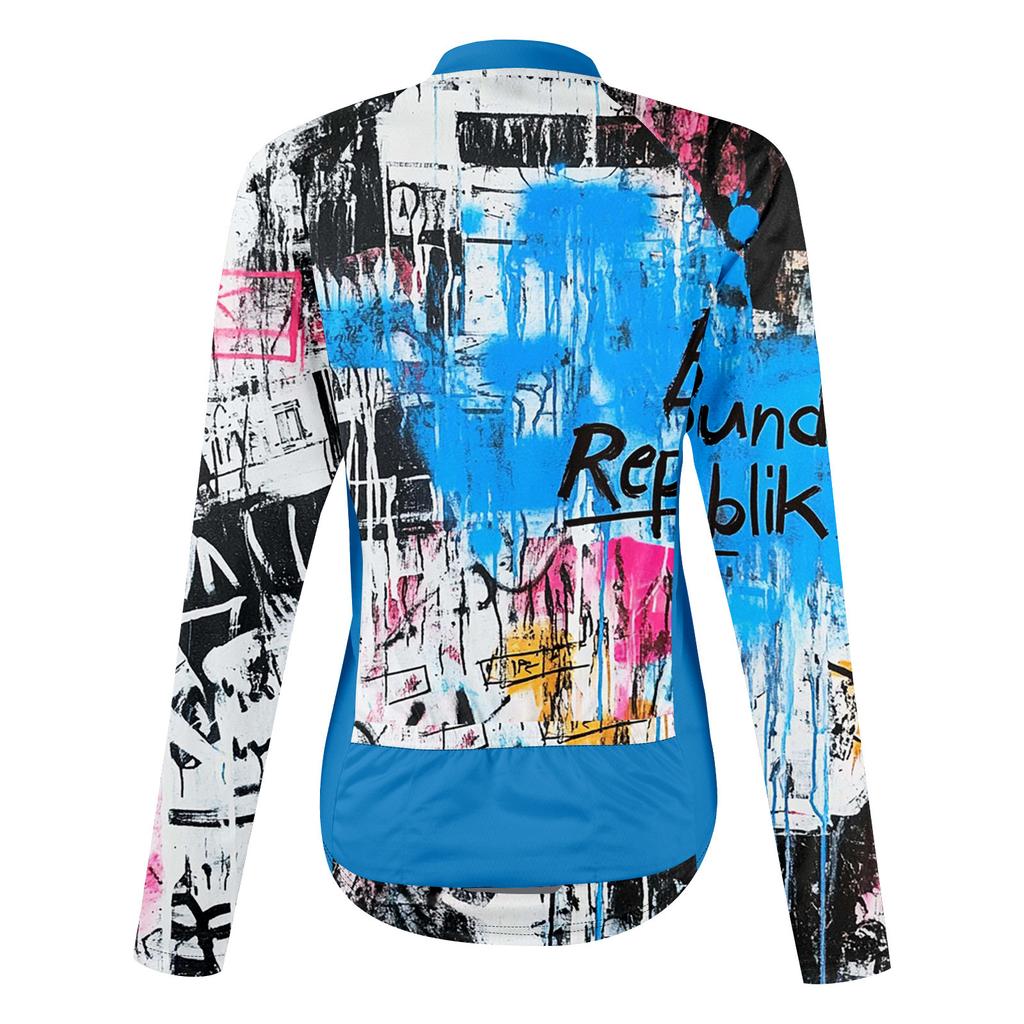 Women's Gradient Cycling Suit Long Sleeved Cycling Top With 3 Back Pockets, Breathable, Quick Drying, Moisture Wicking And Reflective S