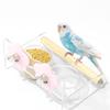 Clear Hanging Double Bowl Bird Food Dispenser And Drinking Cup with Perch Wood Rod For Small Birds Parakeets Finches