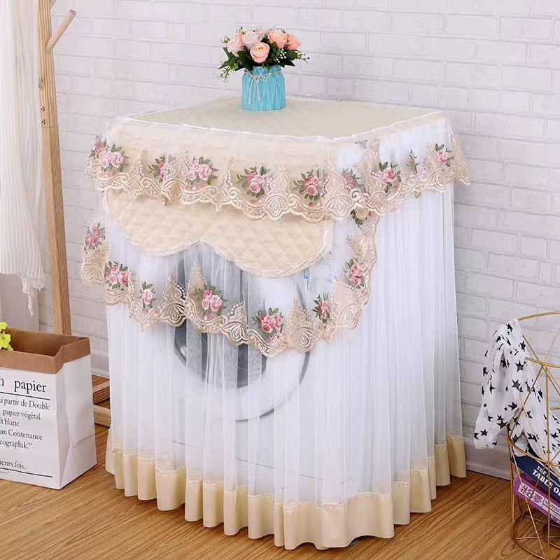

Modern Decorative Dustproof and Waterproof Fabric Cover with Lace Trim for Household Washing Machines In Pink and White 60*60*85cm