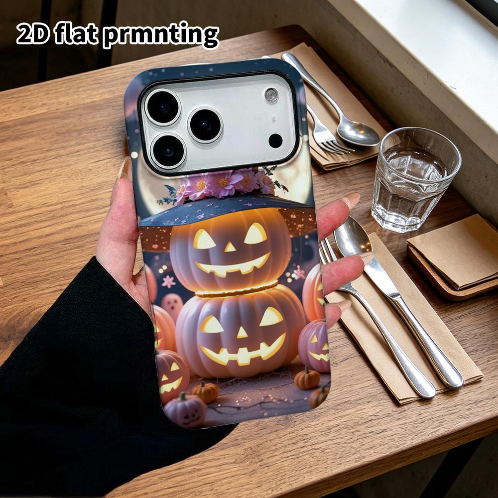 Phone Case: 2D Flat Design Suitable for iPhone 18 17 16 15 14 13 Pro Film Protective Case, Couple Style, Pumpkin Lamp, Christmas and Halloween Gift