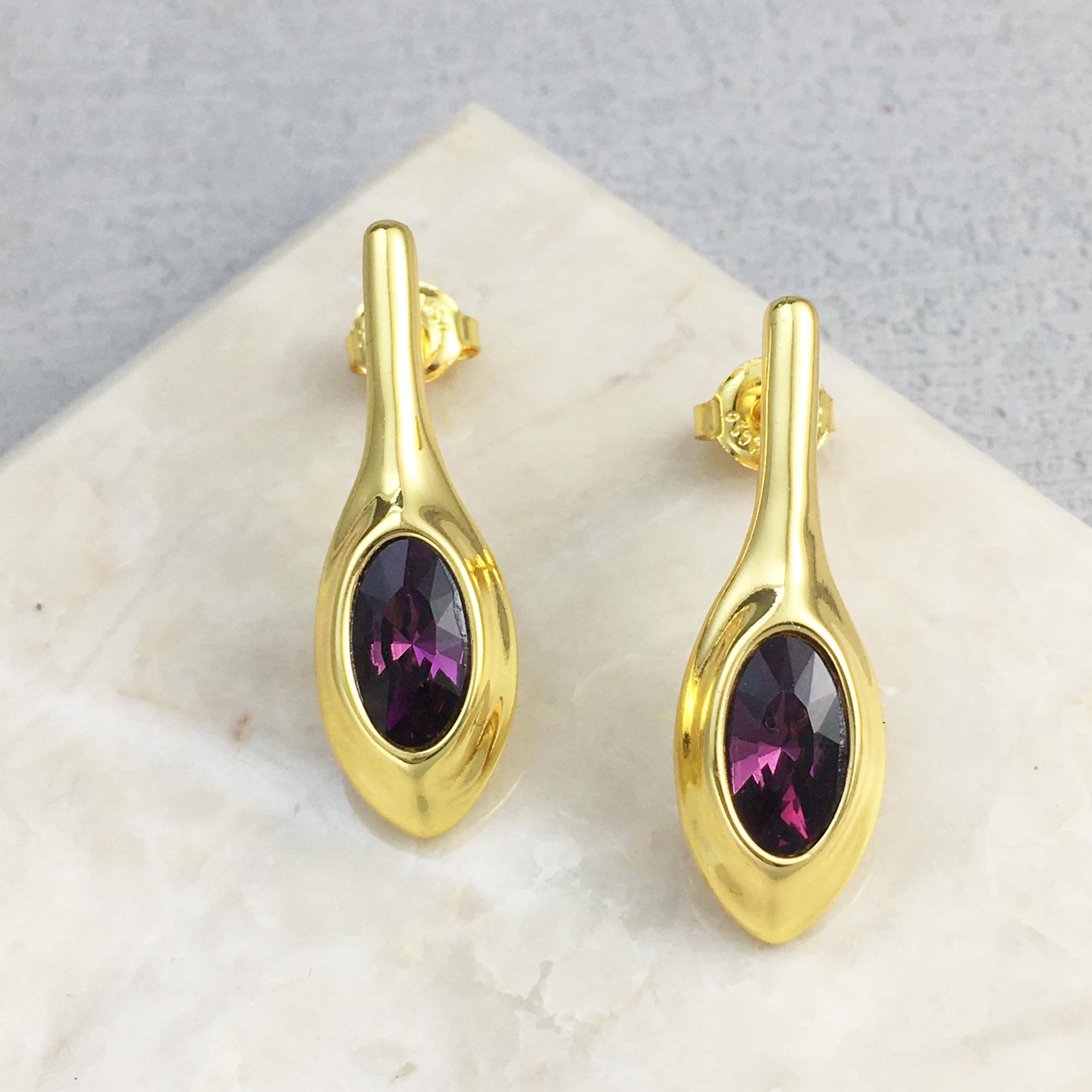 Spain UNOde50 Geometric Leaf Crystal Stud Earrings