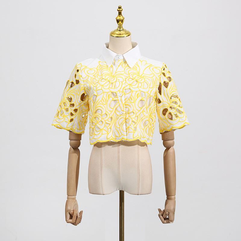 Fashionable Niche Design Two-piece Embroidered Hollowed-out Jacket High-waist Trousers Suit Women