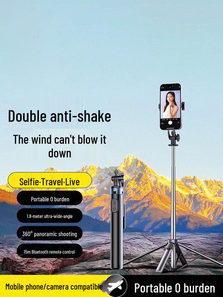 2026 360° Rotating Selfie Stick & Floor Tripod for Camera and Phone Live Streaming Tripod Version 1.8m, Bluetooth Remote