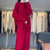Autumn/Winter Cashmere Knitwear: Thick Long Sweater & Loose Wide-Leg Pants Two-Piece Set