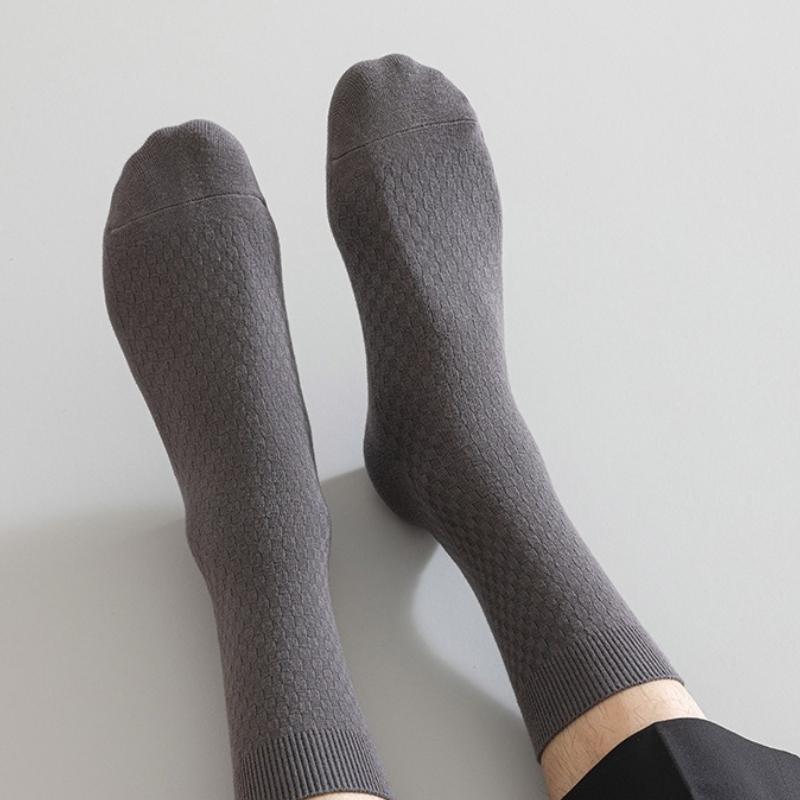 5 Pairs/lot Men Fiber Socks Solid Color Business Breathable Tube Long Sock Spring Autumn Large Size EU39-44