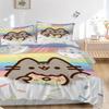 3pcs Rainbow Sprinkle Donut Pusheen Cat Bedding Set-Universal Three-Piece Suit for Bedroom, Guest Room, Living Room, Hotel Decor-Perfect Gif