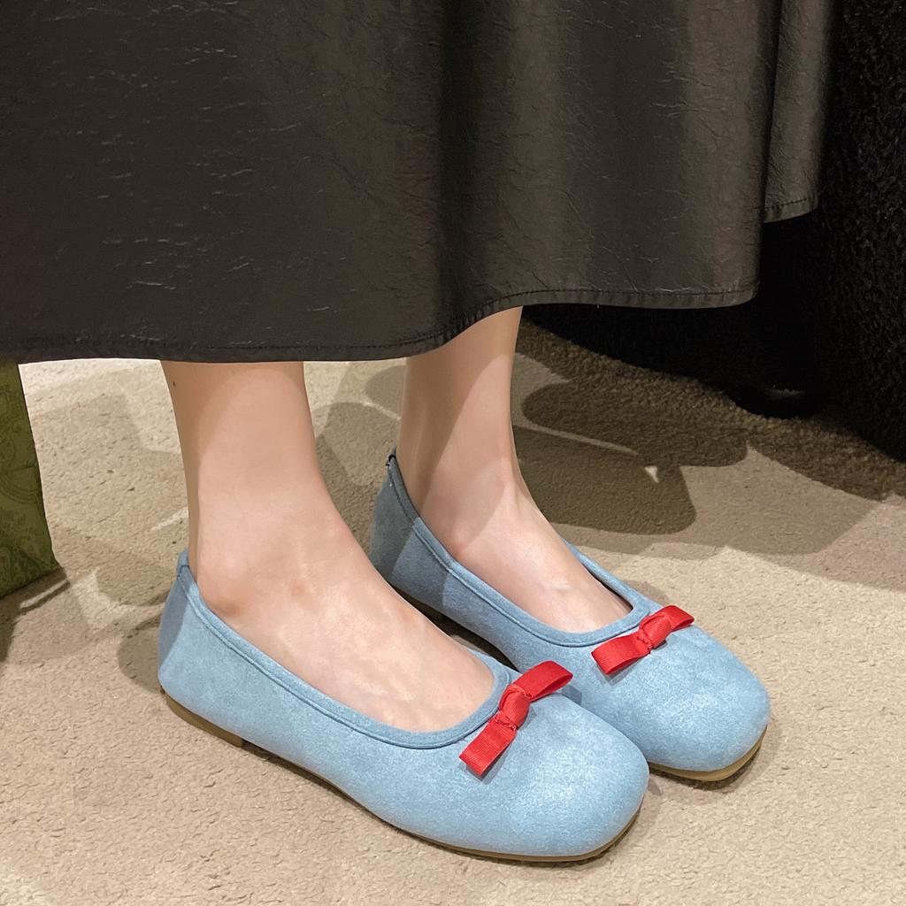 Fashion Elegant Bowknot Ballerina Women Flats Round Toe Comfort Slip-On Ladies Loafers Suede Single Mules Shoes for Woman Mary Janes