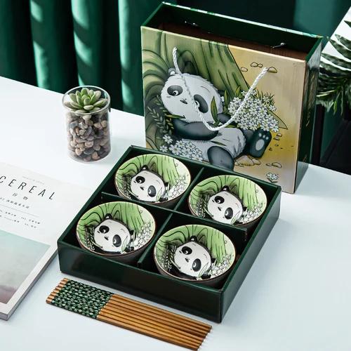 Chinese Hand-painted Cartoon Tableware Ceramic Bowl Creative Household Tableware Set Gift Box