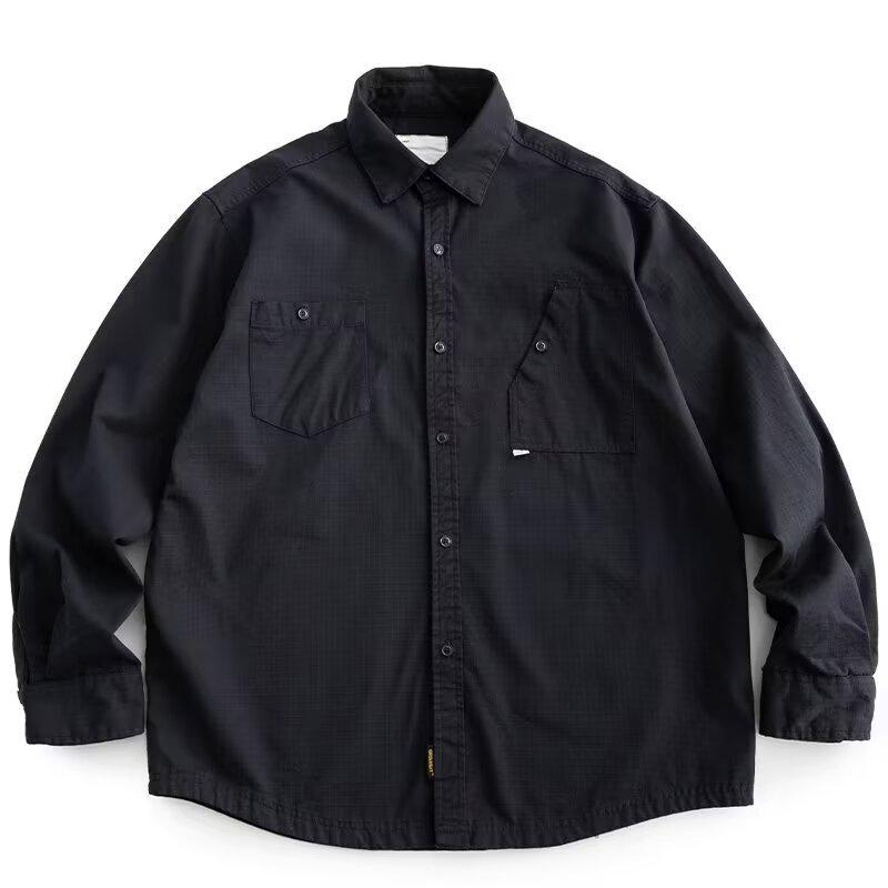 Men's Korean Style Retro Long Sleeve Work Shirt - Trendy, Loose, Versatile, Youth Casual Jacket with Pockets.