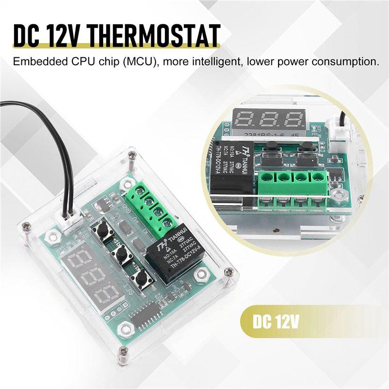 ABWR-4X W1209 DC 12V Thermostat Temperature Control Switch Thermometer Controller With Digital LED Display With Case