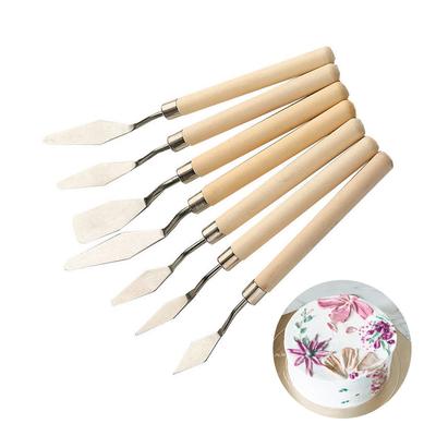 7 Adet Kek Palet Bıçağı Pişirme için Mini Yağ Spatula Sanat Küçük Kil Araçları Dekorasyon/Tasarım Plastik Ahşap Saplı 1023413