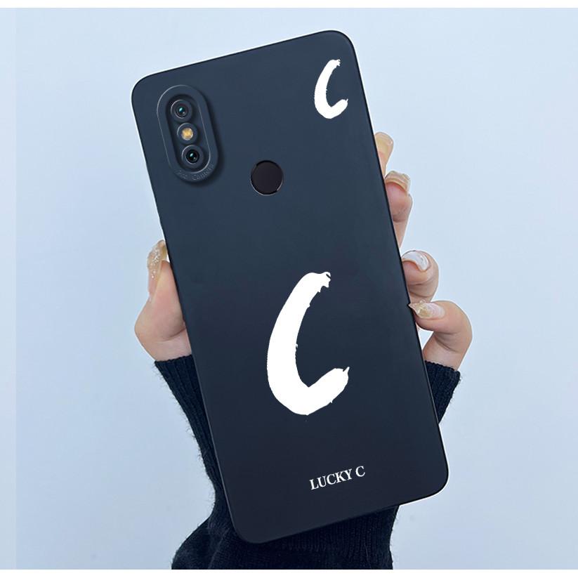 Lucky Initial Letter Phone Case For Xiaomi Mi A2 (Mi 6X) Casing Full Protect Camera Lens Shockproof TPU Soft Matte Cover Bumper
