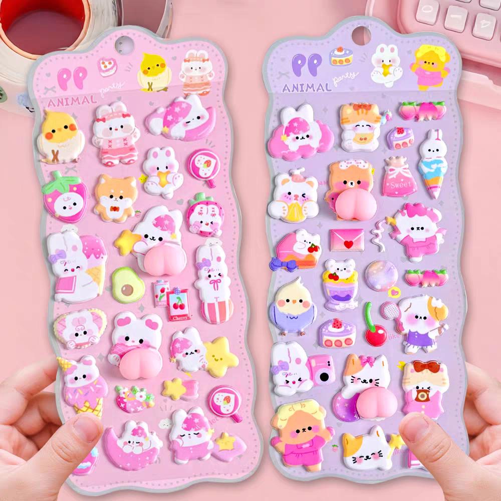 1/2/4pcsCute 3D Decompression Soft Butt Pinch Fun Cartoon Stickers Kawaii DIY Phone Water Bottle Decoration Stickers Gift