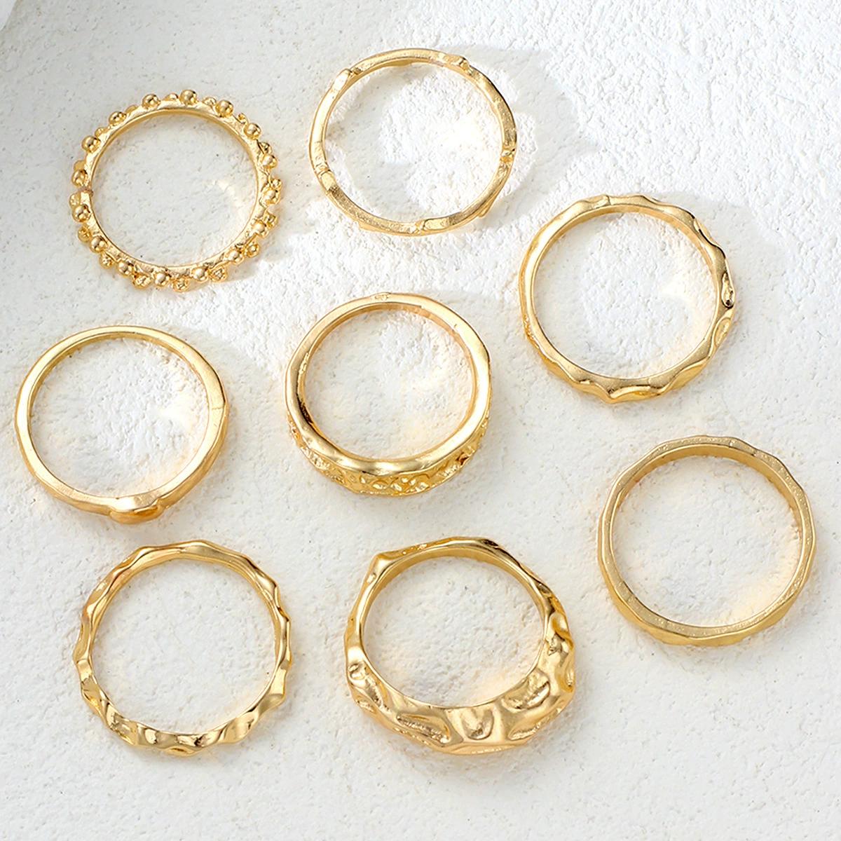 

Набор из 8 модных и минималистичных колец из сплава с узорами из лавы, складками и нерегулярным ретро-дизайном золотой