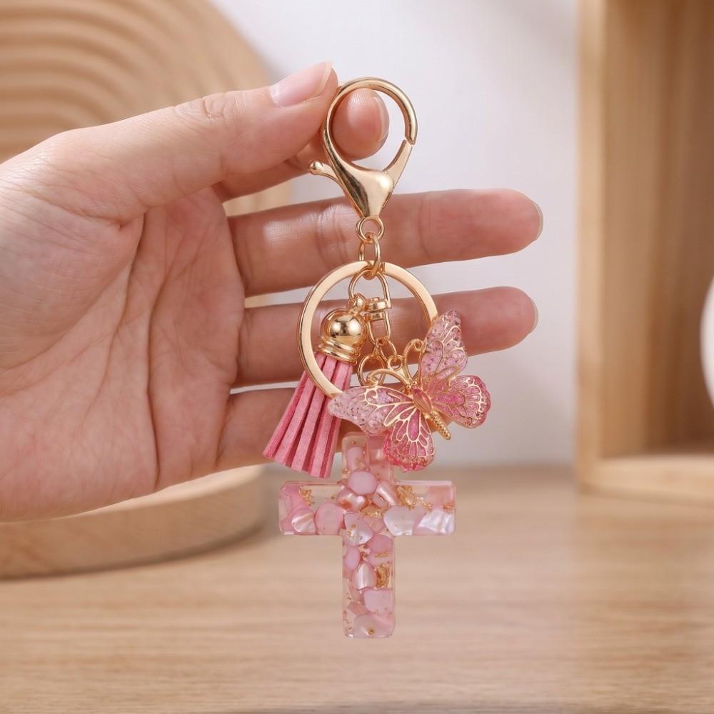 Tassel Butterfly Keychain Resin Bag Hanging Funny Cross Pendant Keychain Key Decor
