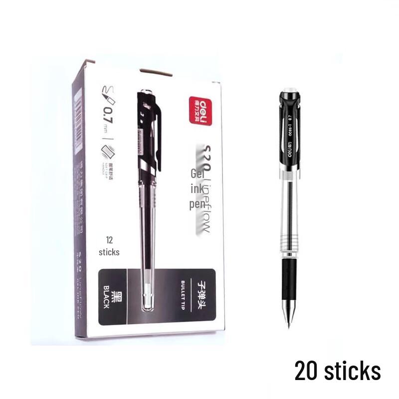 Deli S20 0.7mm Black Gel Pens, 12-pack