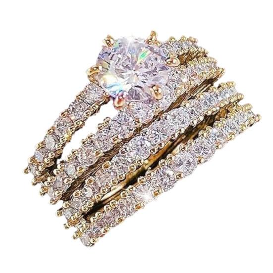 Rhinestone Band Rings Women Cubic Zirconia Ring Sparkly Engagement Rings for Stacking US 10 золотистый