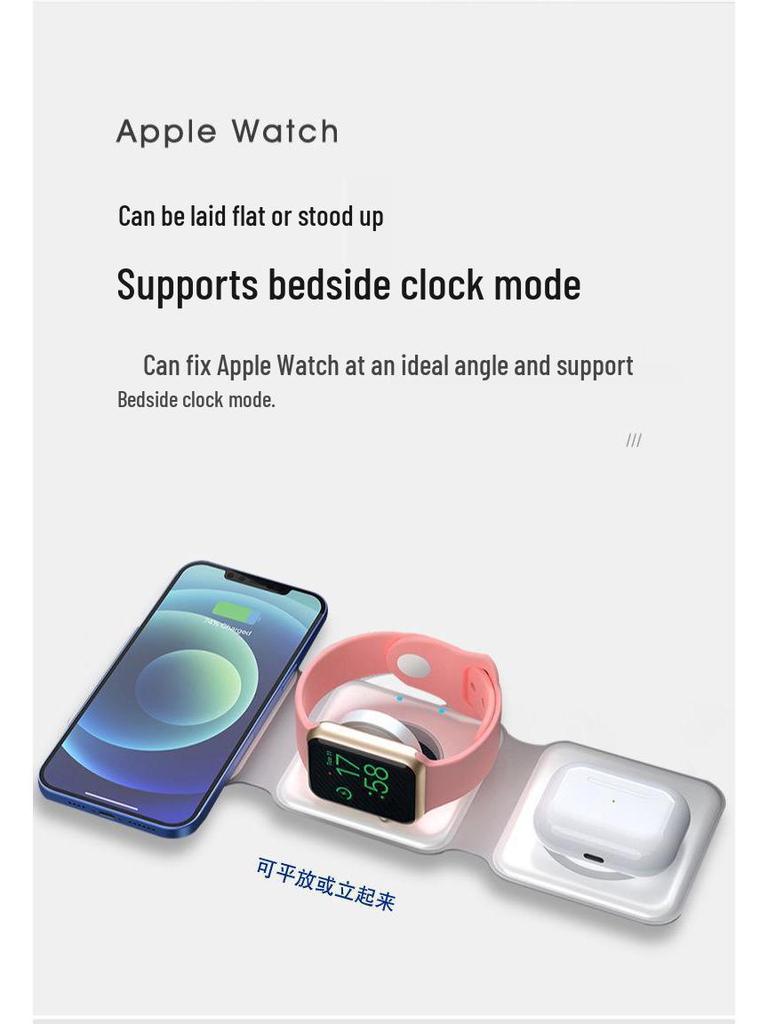 15W Magnetic Wireless Charger: Multi-functional Trio for Phones, Earphones, Watches with Smart Display