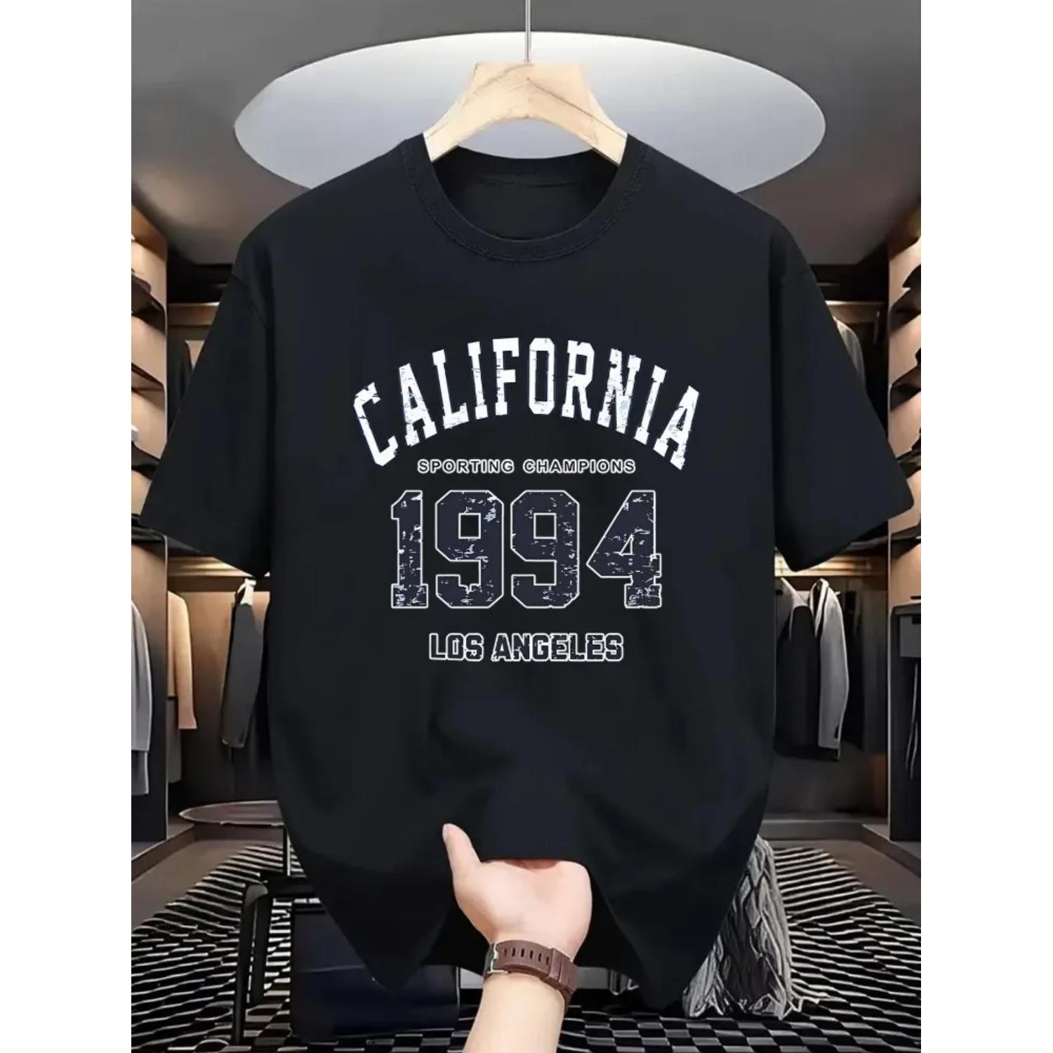 

Fashionable Men s New 1994 Letter Printed Micro Elastic Soft and Breathable Round Neck T-shirt Summer Outdoor Casual Top S разноцветный