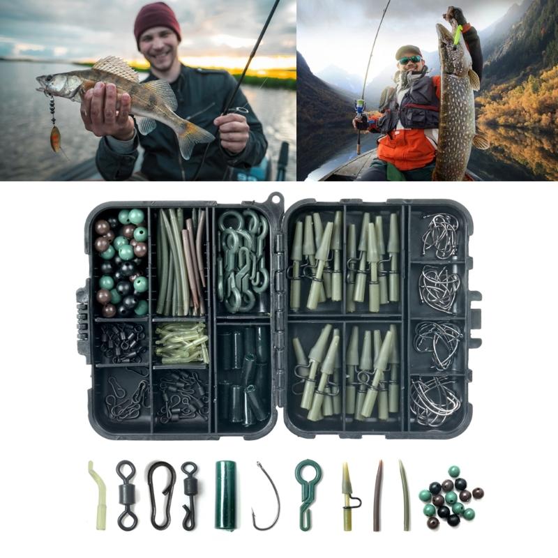 180Pcs Fishing Accessory Set Including Carps Hook Quick Changes Swivels Anti-Tangles Sleeves Carps Fishing Tackle Set