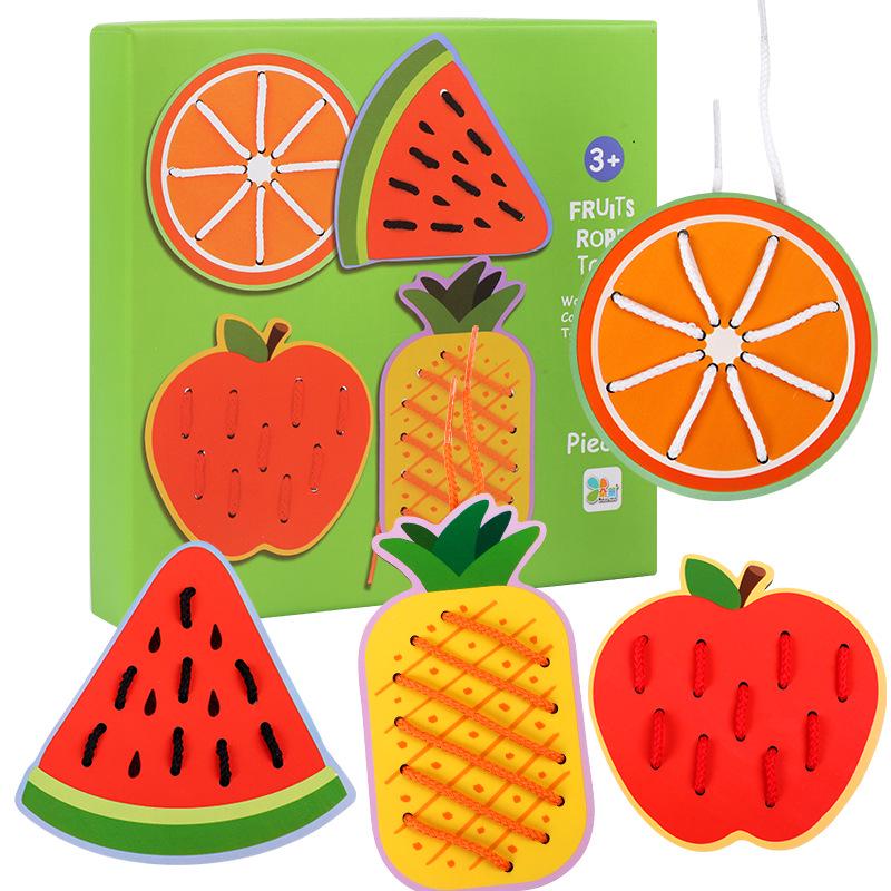 

Wooden Animal Fruit Lacing Board: Toddler Educational Toy for Finger Flexibility