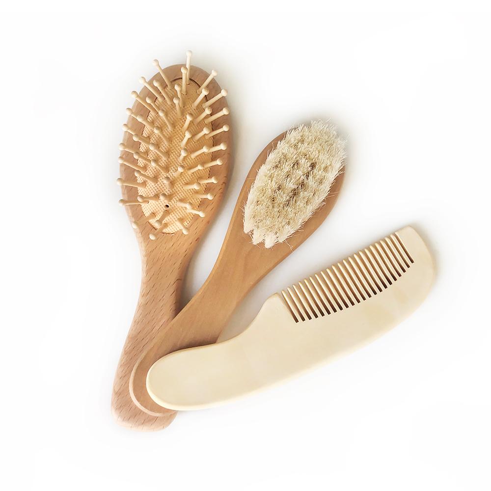 Custom Logo Fashion Natural Wooden Adjustable Baby Hairbrush Set Goat Bristle Hair Comb for Home Use естественный