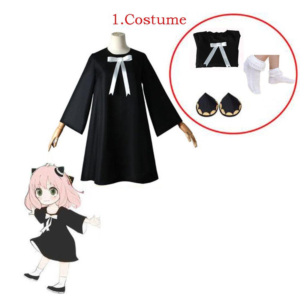 Anya Forger Cosplay Dress Anime Spy X Family Forger Anya Cosplay Wig Black Dress Socks Doll Halloween Costumes for Girls Women