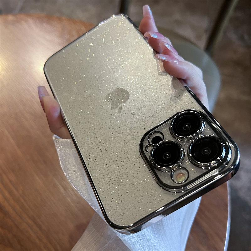 Sparkling Glitter Phone Case for iPhone 16 15 14 Pro Max, Luxury Electroplated Mirror Cover with Transparent TPU Bumper Shockproof