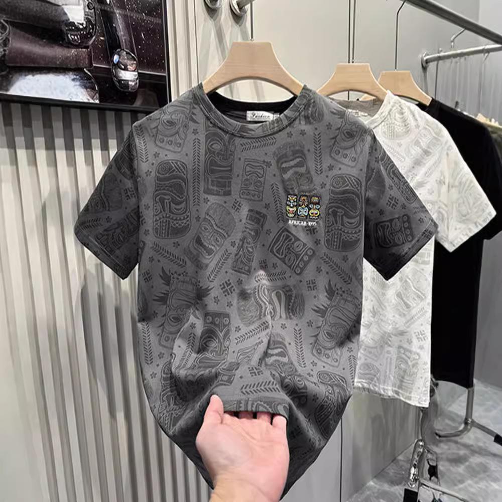 Men's Summer Print Rock Graphic T-shirt Motorcycle Katoen Male Tees Shirts Embroidery Harajuku Short Quarter Sleeve Tops