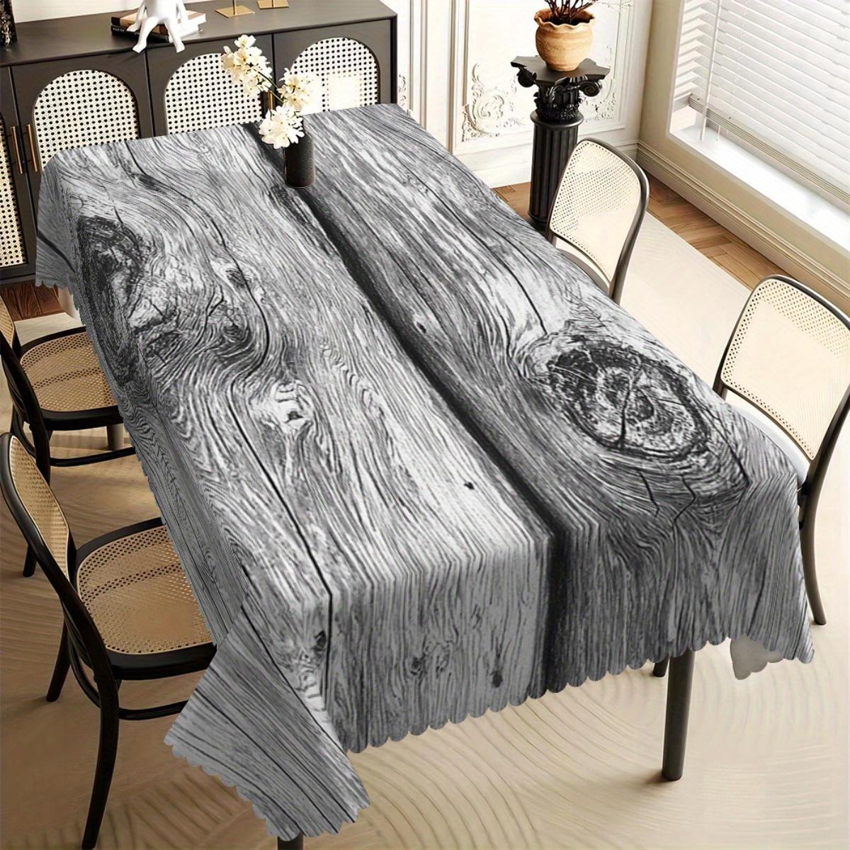 Jingyue Pet Unisex Grey/Grain Rustic Wood Print Tablecloth, Vintage Weathered Plank Design With Scalloped Edge, Stain Resistant For Dining Room