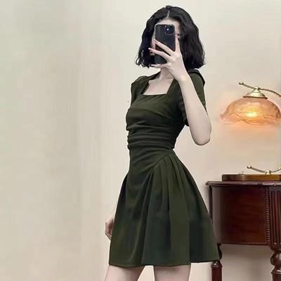 Black Summer Sweet & Spicy Plus-Size Dress with Square Collar