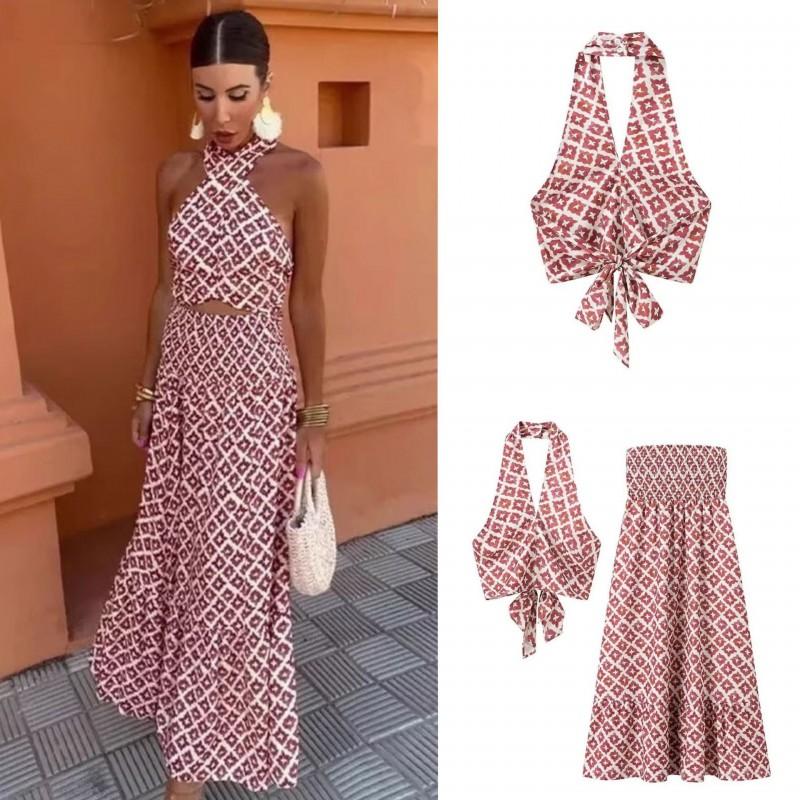 Womens High-Waisted A-Line Knit Skirt Set With 3D Print Necktie Design Streetwear Short