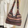 Vintage Handmade Bohemian Velvet Tote Bag Trendy Natural Material Crochet Shoulder Bags Hobo Bags Spacious Chic for Daily