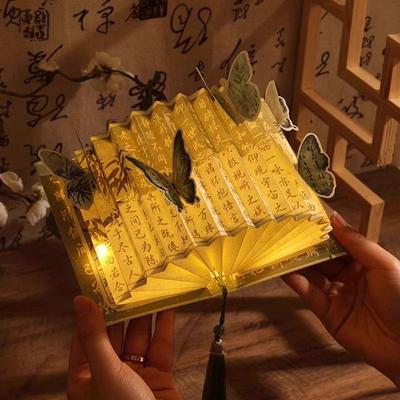 Vintage Fan-Shaped DIY Book Light: Creative Handmade Gift & High-End Night Lamp for Birthdays and Special Occasions
