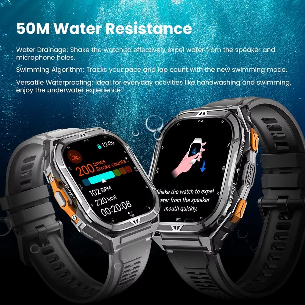 2025 New GPS Track Smart Watch Men 5ATM Waterproof 1.96"AMOLED Always Display Compass Heart Rate 530mAh Battery BT Call Smartwatch