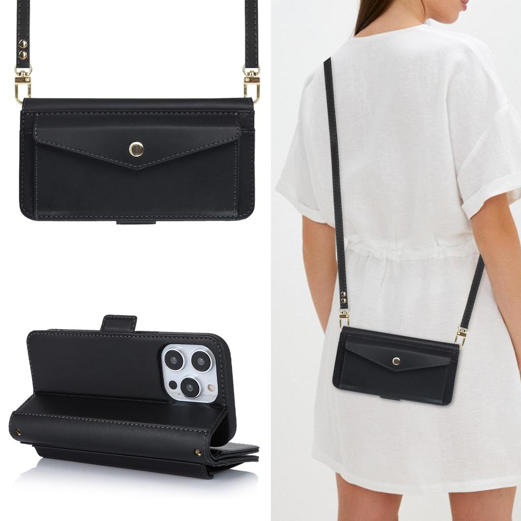 Crossbody Kartenfach Leder Geldbörse Hülle Für iPhone 15 Pro Max 14 Plus 13 12 11 Geldbörse Tasche Beutel Langes Lanyard Beutel Buchhülle
