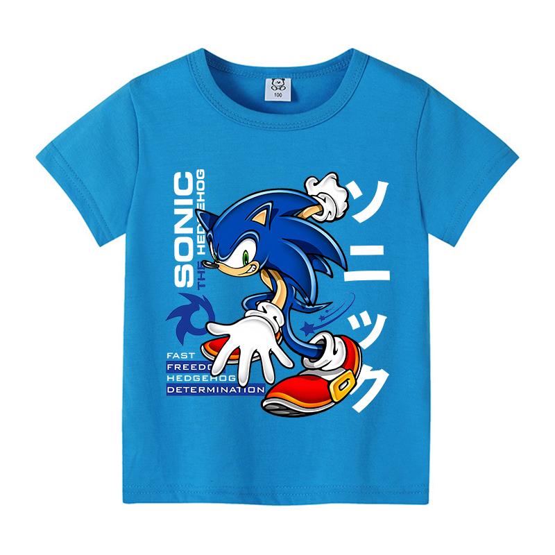 Sonics Anime T-shirt for Children New Round Collar Clothing Kid Short Sleeve Cartoon Partern Clothes Fashion Sunmer Tee Top Gift