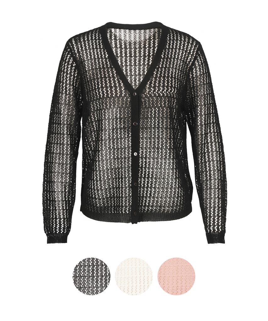 KIM YOUNG JOO GOLF Summer See-Through Perforated Women'S V-Neck Cardigan Dqmlca21